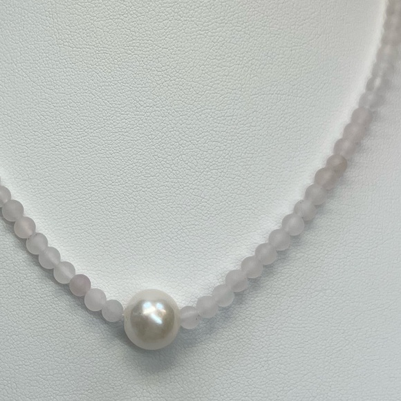 NP139 Genuine 11-12mm IvoryEdisonPearl 16” Necklace Matte Brazilian Rose Quartz - Picture 4 of 4